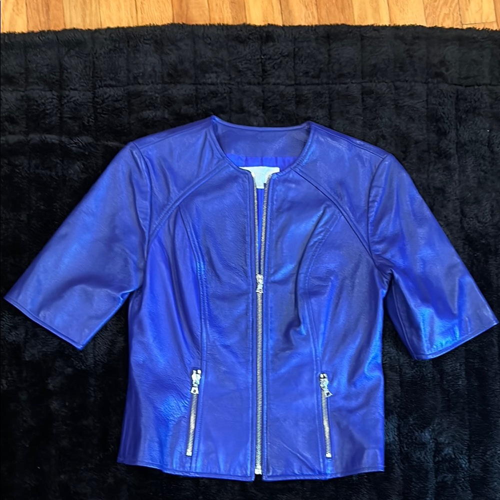 Purple Leather Short Sleeve Leather Jacket.